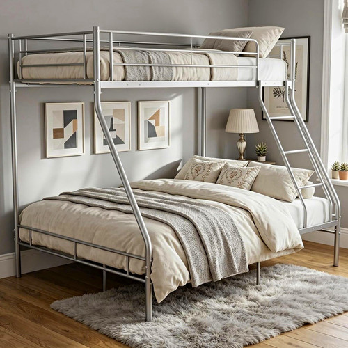 Silver metal triple bunk bed - metal,