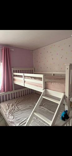 White wooden bunk bed - bed, frame