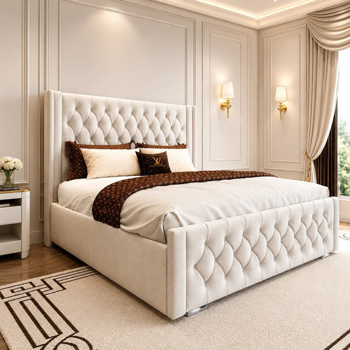 Winged panel plush velvet bed - panel,