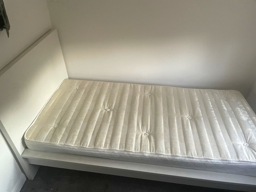 White wooden single bed frame - single,