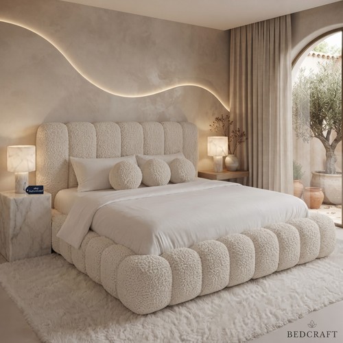 Luxury boucle fabric bed - fabric, frame